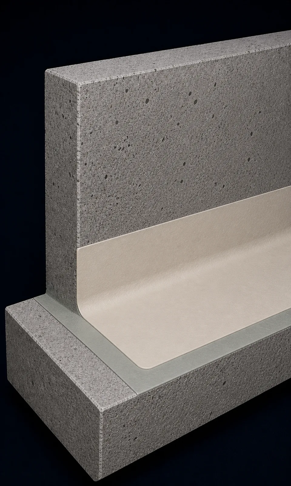 Primer en coating op een funderingsvoet tegen een funderingswand