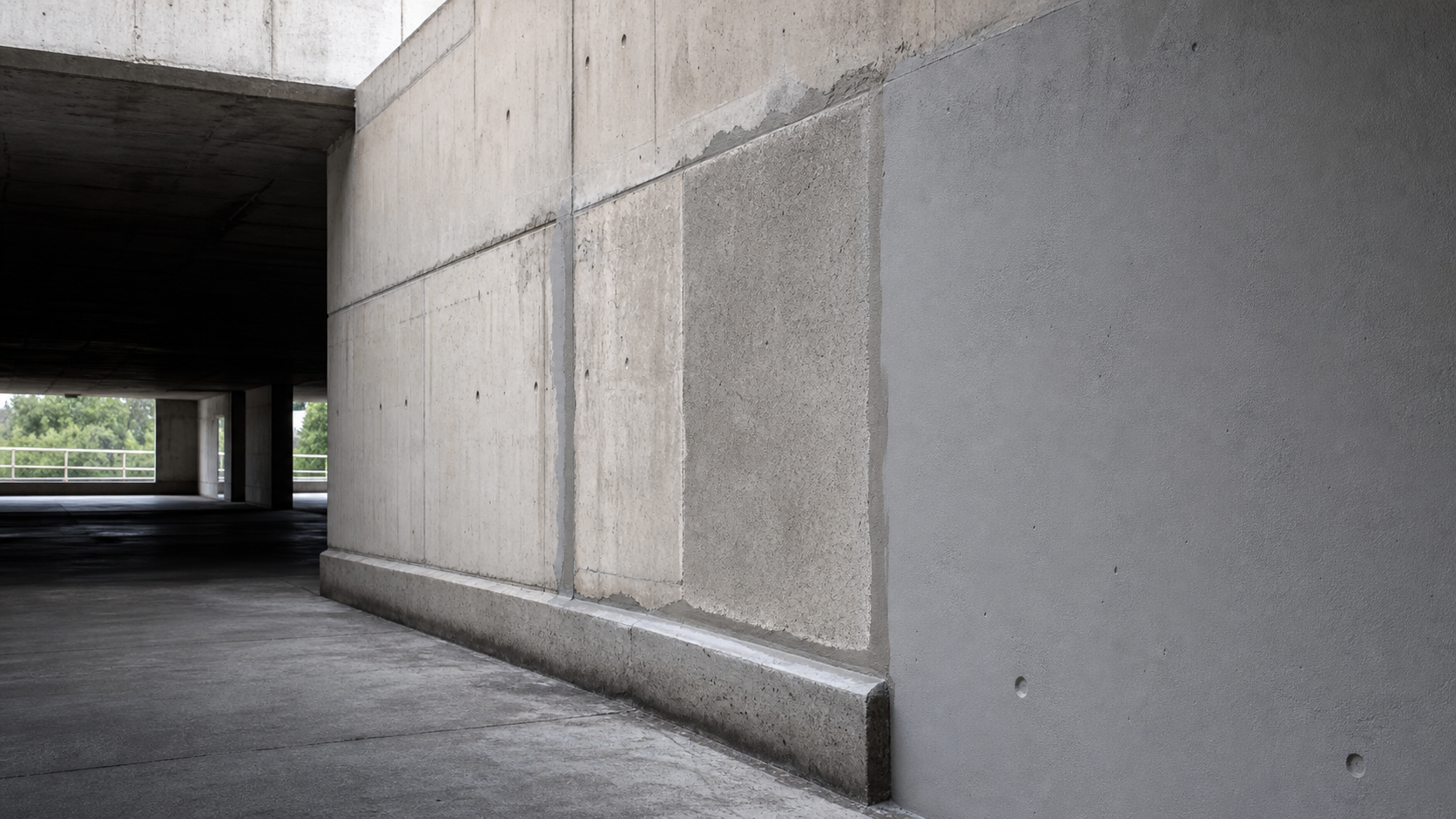 Conceptvisual van bestaand, gerepareerd en beschermd beton in een parkeergarage