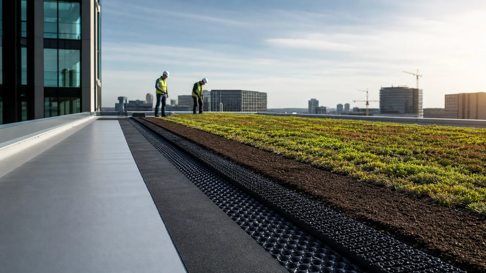 Groot dak geschikt voor een gecontroleerde groendakopbouw